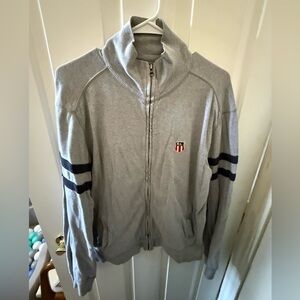 Gray Zip-Up Sweater with Logo
